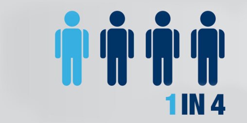 Illustration of four men with one shaded a lighter blue one in four