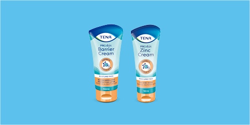 Et billede, der viser TENA zinkcreme og TENA barrierecreme 